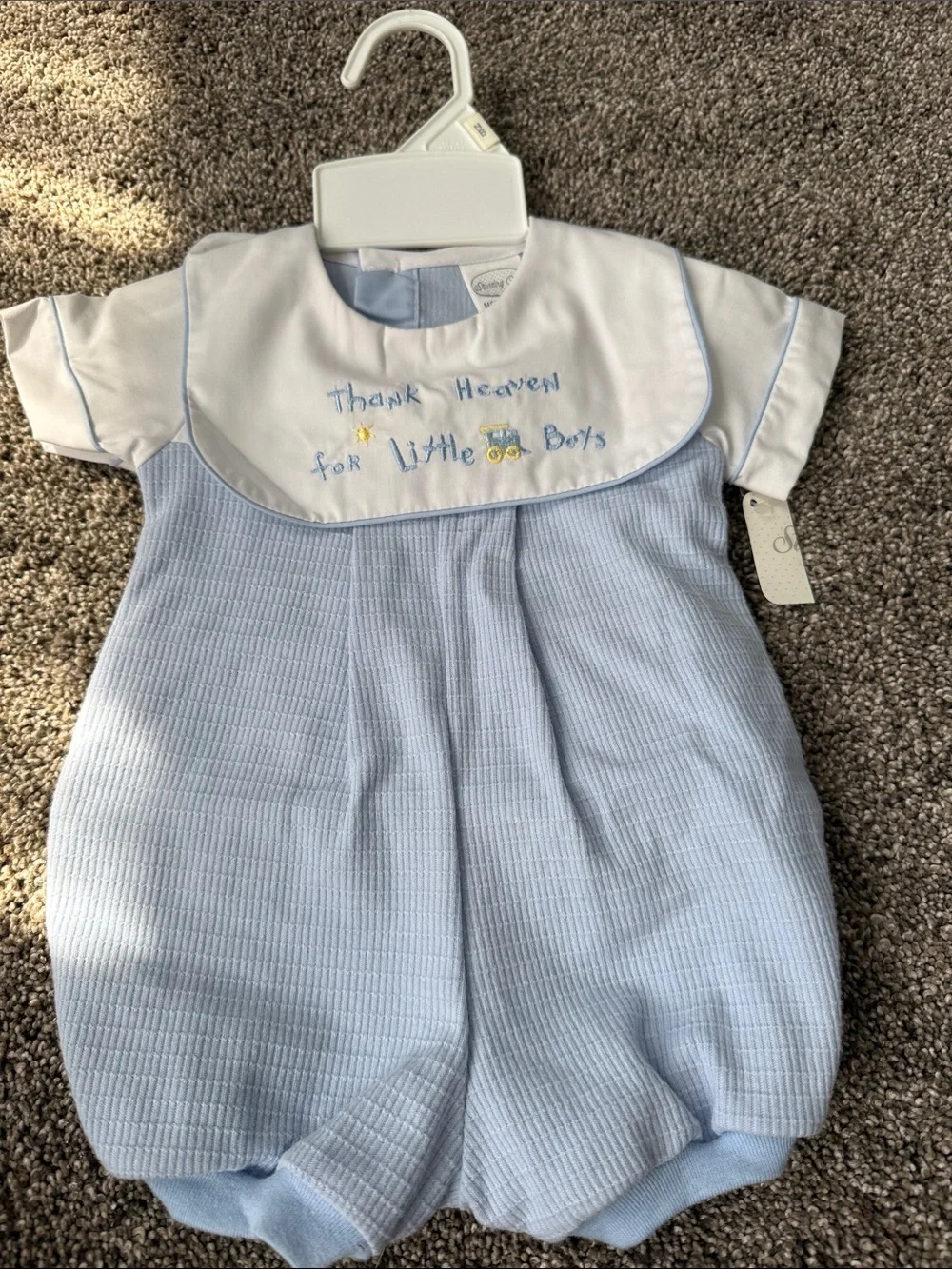 Starting Out Light Blue and White Boys' Shortall with Embroidered Text